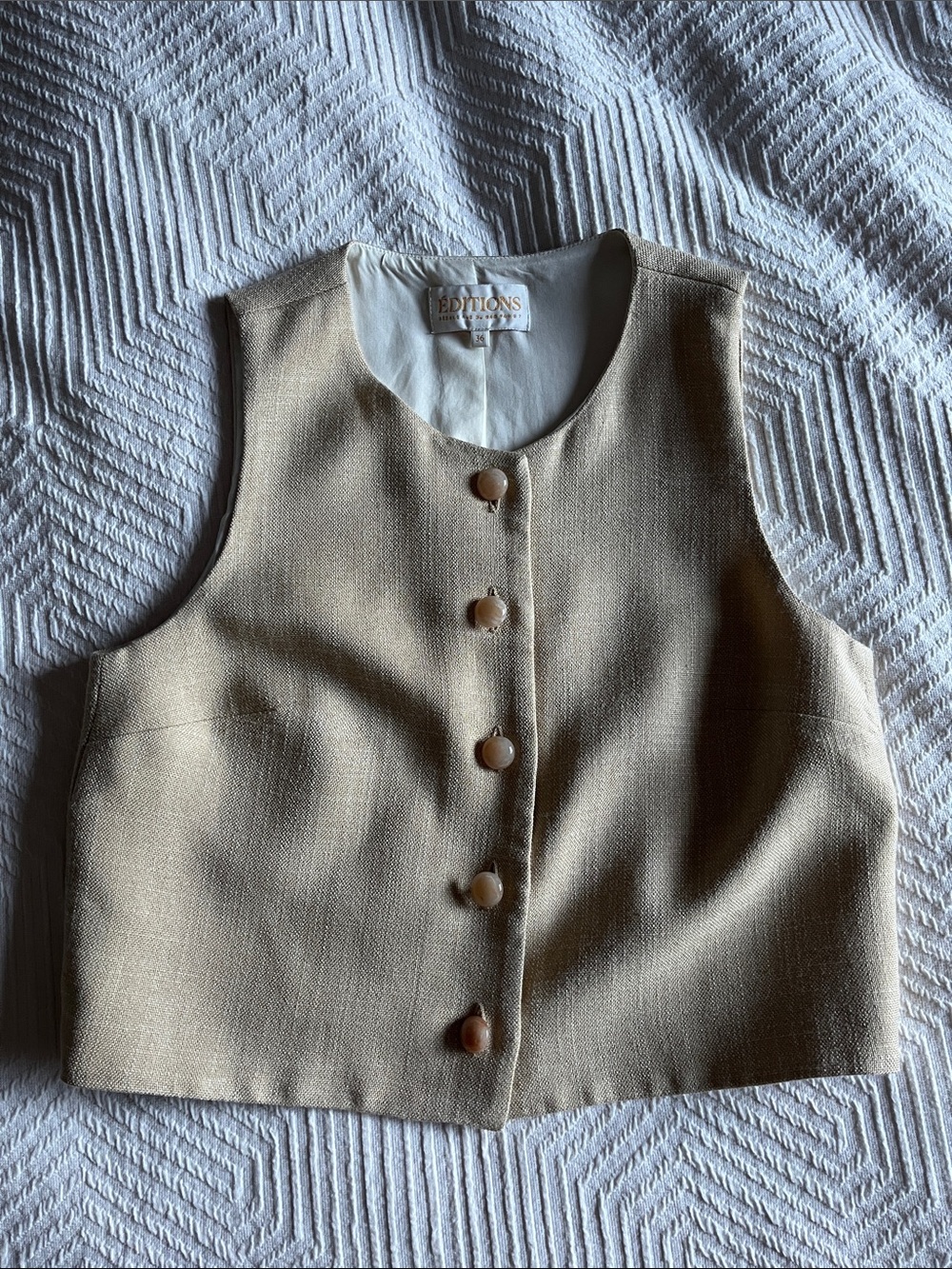 Sezane Editions Beige Button Front Cropped Vest Size 36